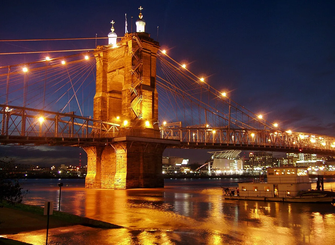 Roebling Suspension Bridge at night