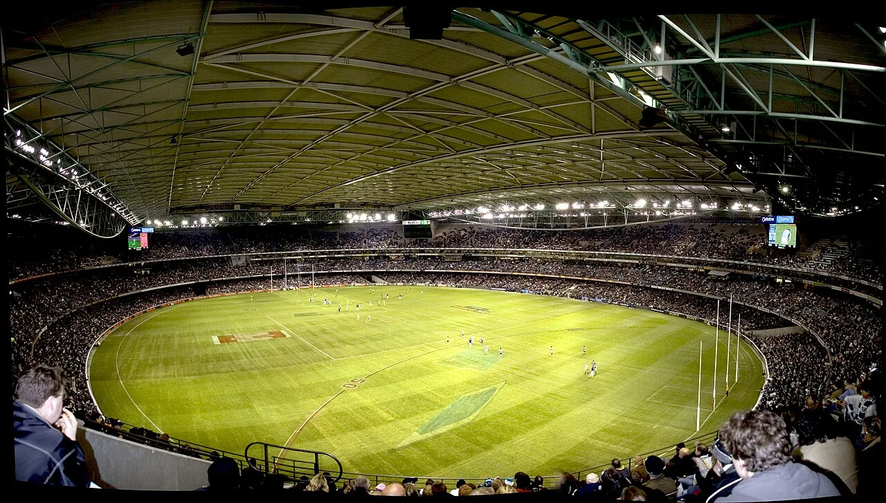 A stadium roof from the inside